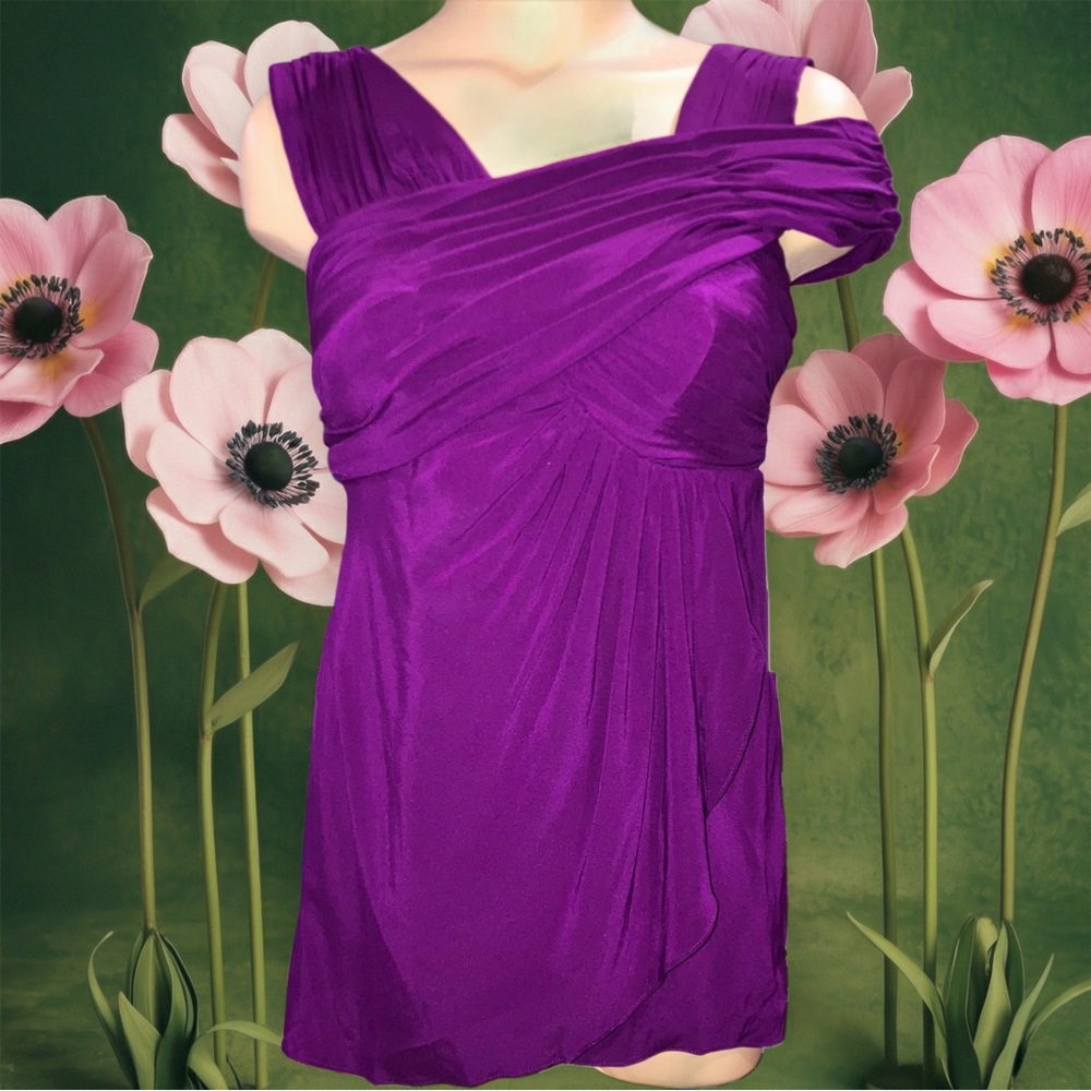 VTG Y2K Nicole Miller Purple Silk Pleated Babydoll Sleeveless Top Luxury 0 NWT